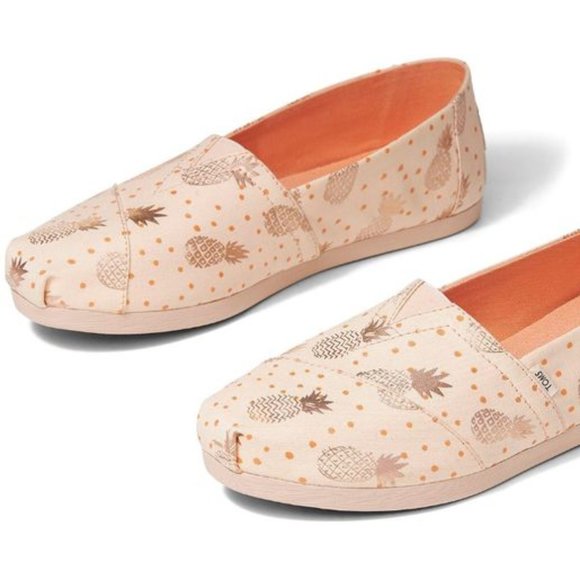 New Toms PEACH ROSE GOLD PINEAPPLE Slip-On Alpargatas Walking Shoe 8 Orig$80+Tax - Picture 1 of 6